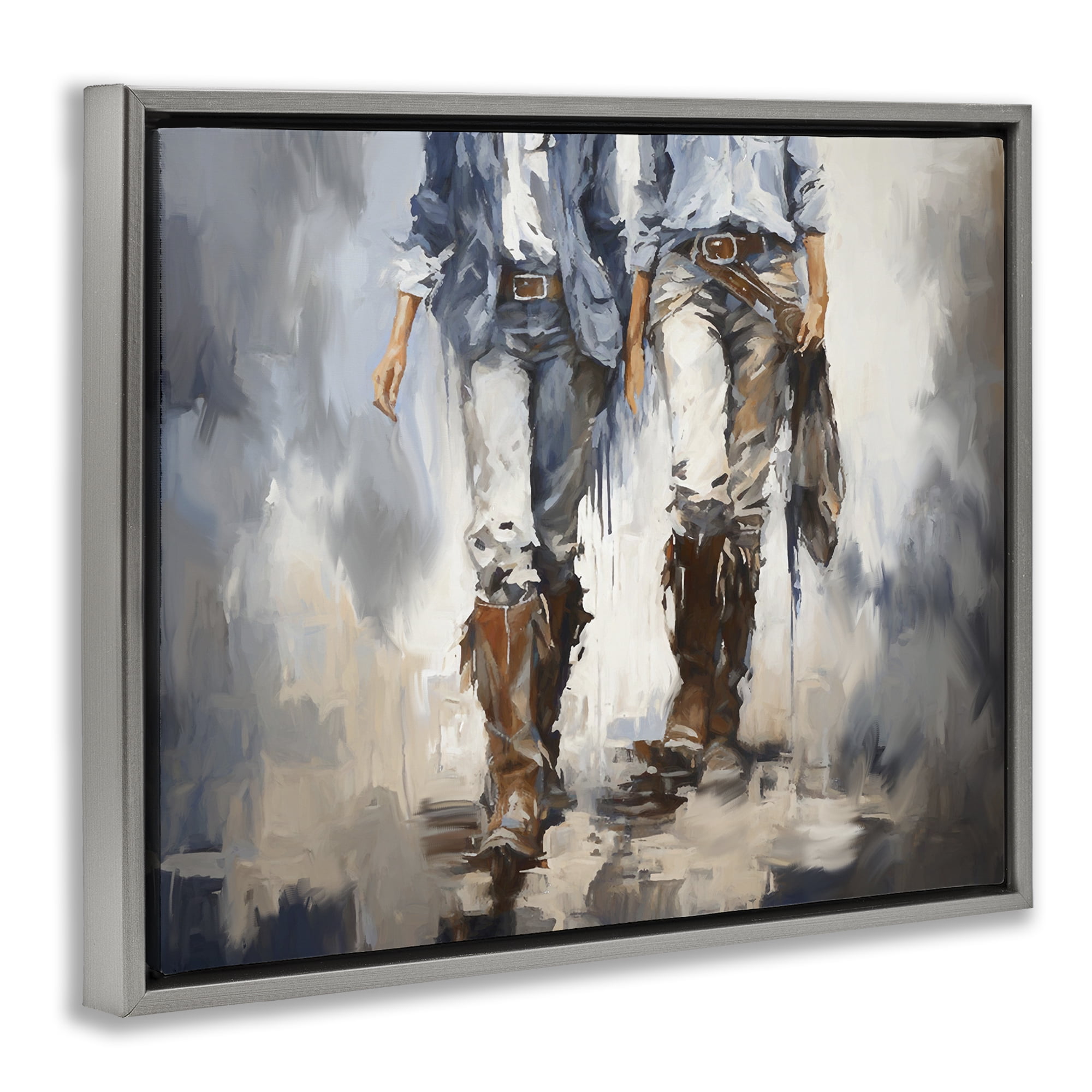 Stupell Industries Romantic Cowboy Boots Novelty Painting Gray Floater Framed Canvas Art Print Wall Art, 21 x 17