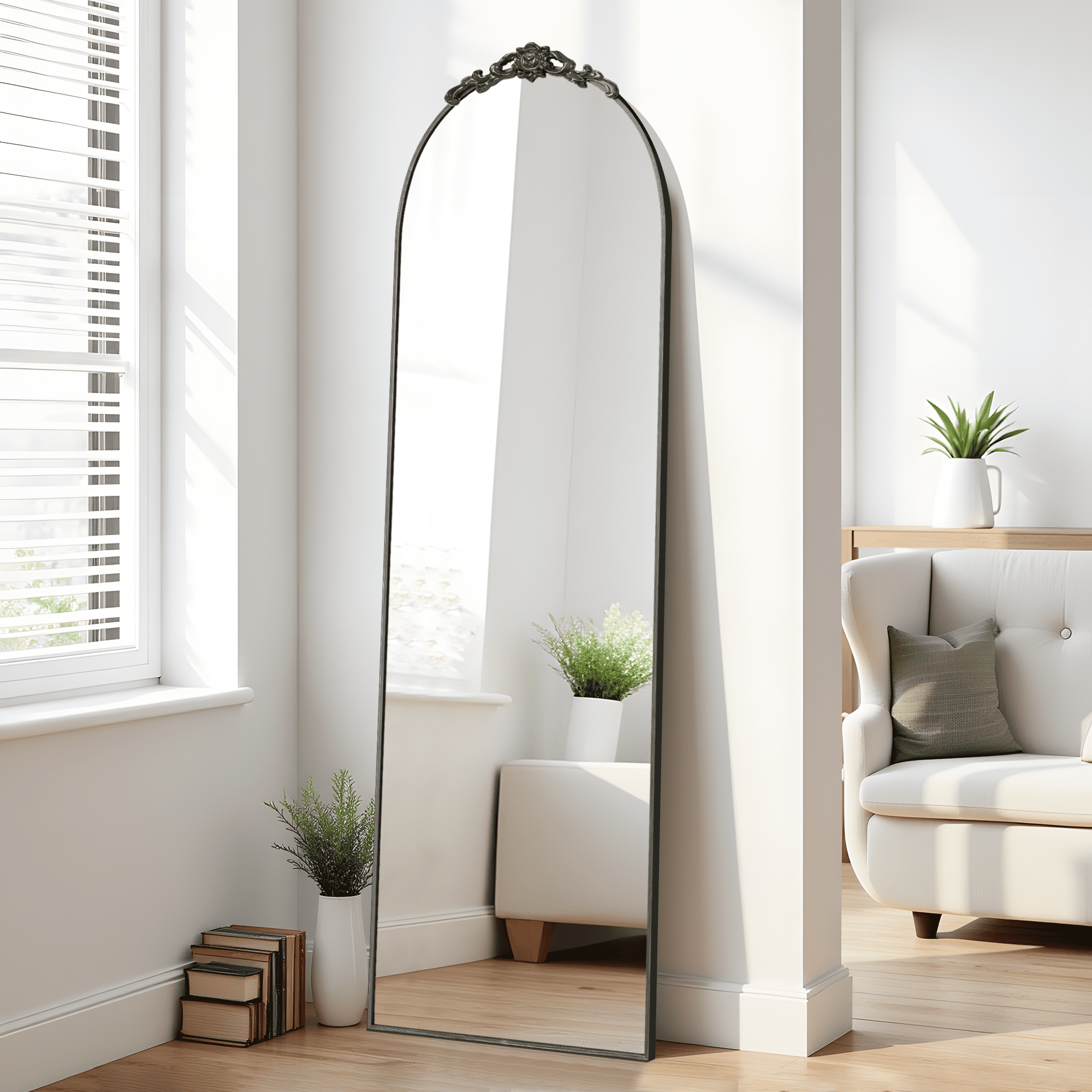 MAYEERTY 65"x24" Black Arched Floor Mirror Full Length Large Long Wall Mounted Mirror