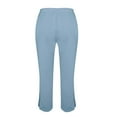 thumbnail image 6 of GEWSEY Womens Cotton Cropped Pants Loose Fit Wide Leg Capri Casual Plus Size Elastic Waist Trousers (Light Blue, XXL), 6 of 8