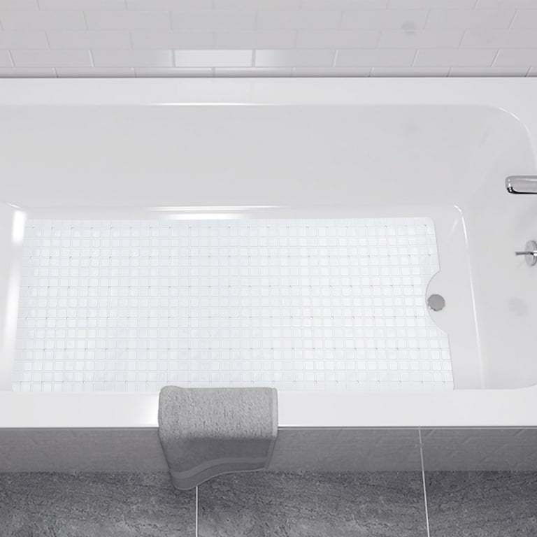 DEXI Bath Tub Shower Mat Non-Slip 16 x 39 Extra Long Bathtub Mats, Suction  Cups, Drain Holes, Machine Washable Bathroom Mat, Clear Grey
