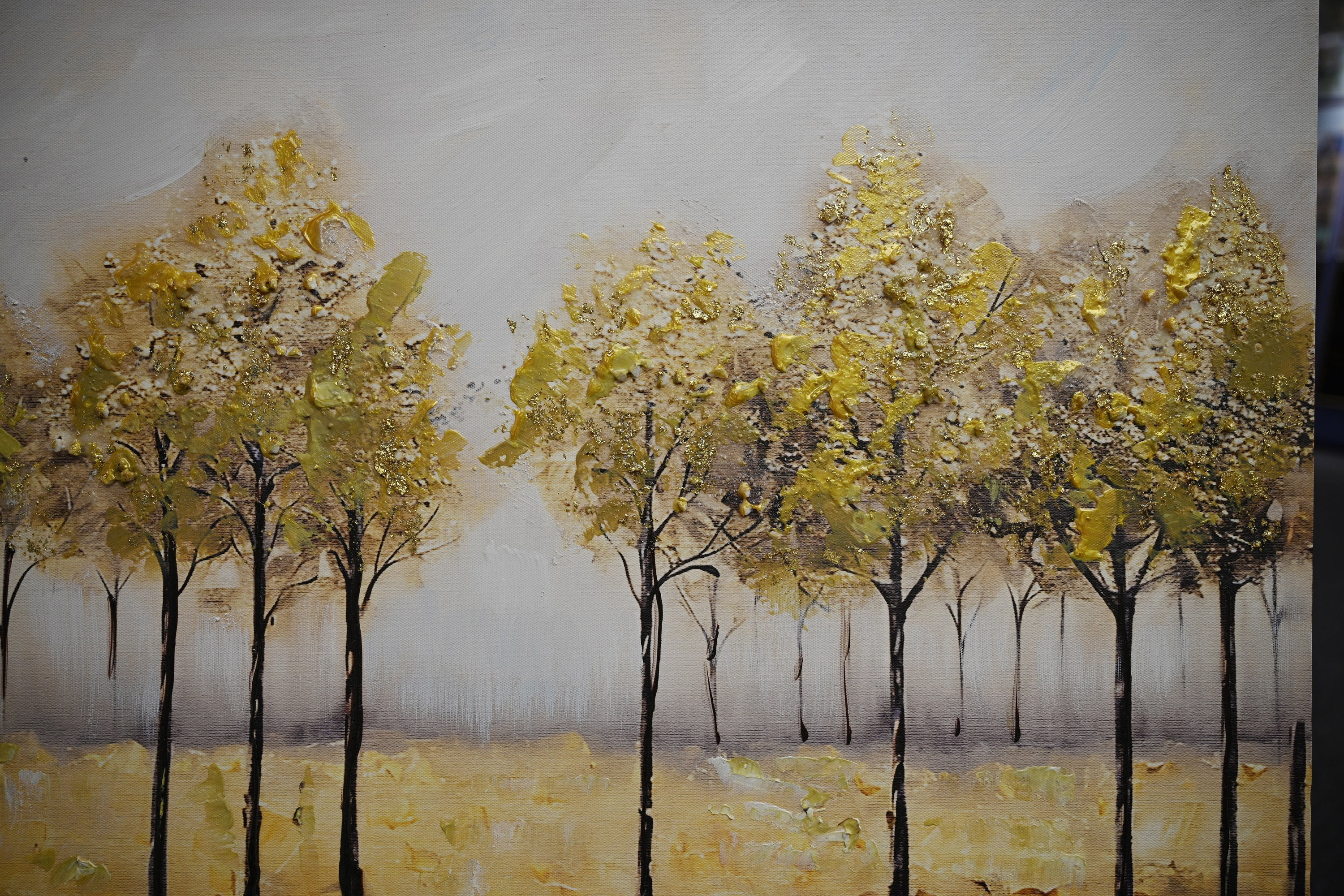 MOONMISS 24x36in Forest Tree Abstract Painting Framed Canvas Wall Art Autumn Colors Living Room Bedroom Decor Brown Green