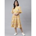 thumbnail image 3 of Janasya Indian Women's Yellow Cotton Floral Print Flared Western Dress, 3 of 8