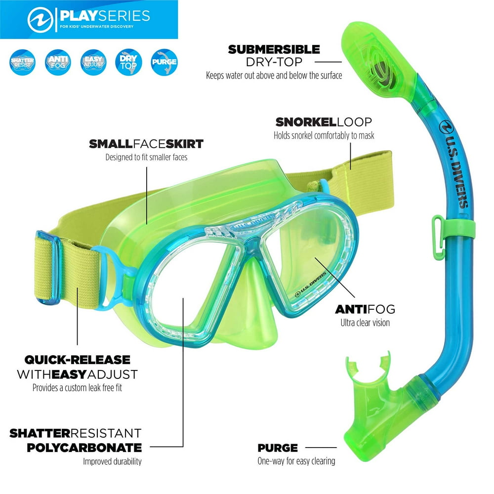 U.S. Divers Toucan Jr Kids Mask and Snorkel Combo Ages 6+ (Green