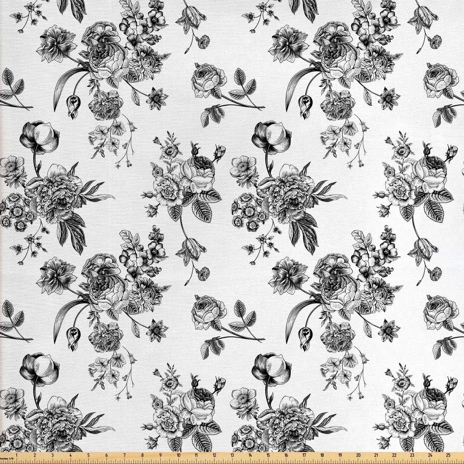 Black And White Sofa Upholstery Fabric By The Yard Vintage Floral Pattern Victorian Classic Royal Inspired New Modern Art Decorative Fabric For Diy And Home Accents White And Black By Ambesonne