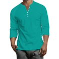 thumbnail image 3 of Hearthz 3/4 Sleeve Baseball T Shirts for Men Henley V Neck Button Down Workout Shirts for Men Big and Tall Mens Solid Color T Shirts Green XXXL, 3 of 9