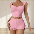 thumbnail image 4 of Casual Beach Outfits for Women Sleeveless Round-Neck Blouses & Shirts Sets Women 2 Piece Outfit Set Sleeveless Tops Short Pants Nightshirt Homewear Pajamas Two Piece Sets Vacation Pinks l, 4 of 6