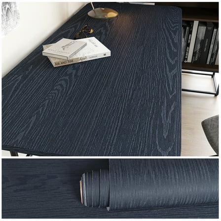 VEELIKE 15.7"x118" Navy Blue Wood Contact Paper Peel and Stick Kitchen Countertop Wood Wallpaper