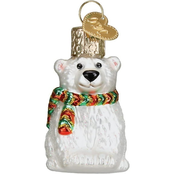 Old World Christmas 2.00In Mini Polar Bear, Glass, Ornament White Artic Habitat 85253