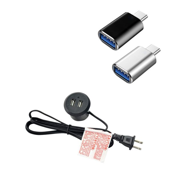 Desktop Powered USB Grommet Type C Adapter (2 Pack USB Female to USB C