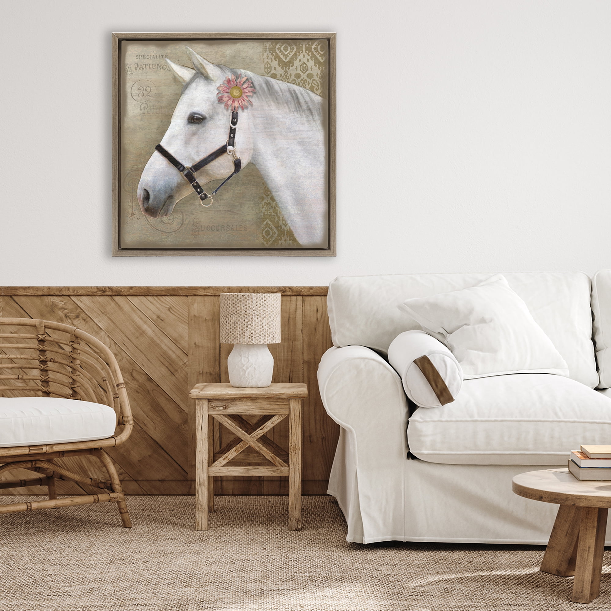 Stupell Industries Boho Barnyard Horse Brown Framed Floater Canvas Wall Art, design by Suzanne Nicoll