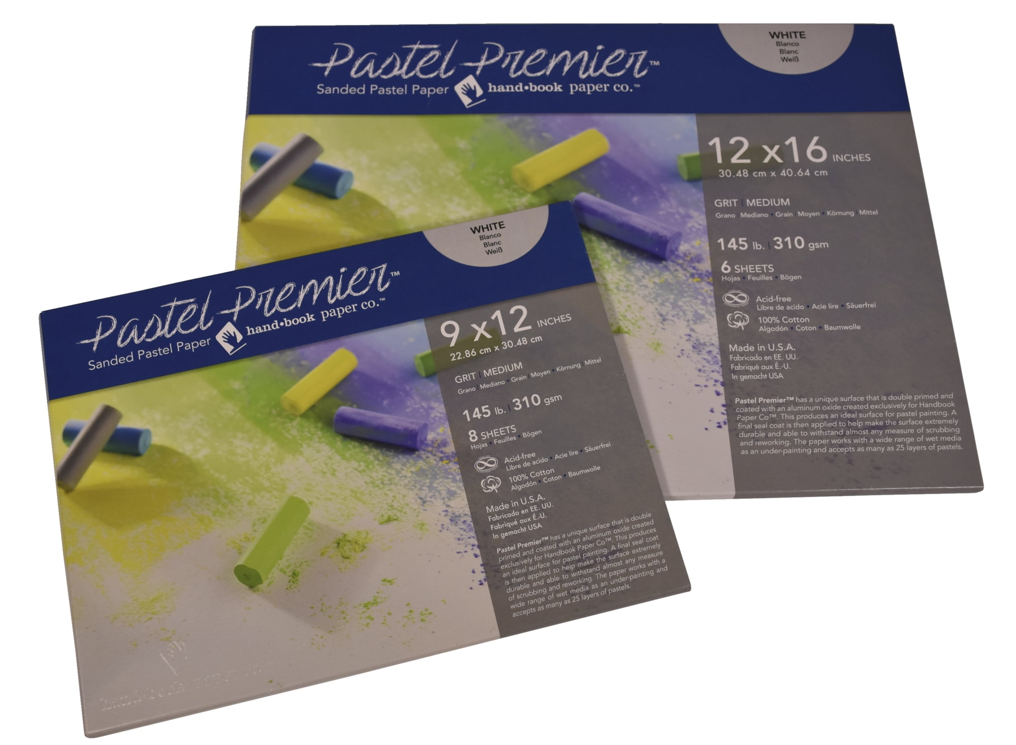 Global Art Pastel Premier Sanded Paper, 400 Grit, White, 9" x 12", 8 Sheets/Pkg.