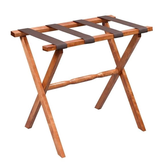HomeRoots 383074 Hotel Light Walnut Folding Luggage Rack with 4 Straps