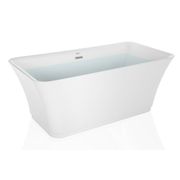 Empava 59" Luxury Freestanding Bathtub Acrylic Soaking SPA Tub by Empava – Modern Stand Alone Bathtubs with Custom Contemporary Design, White, EMPV-FT1511