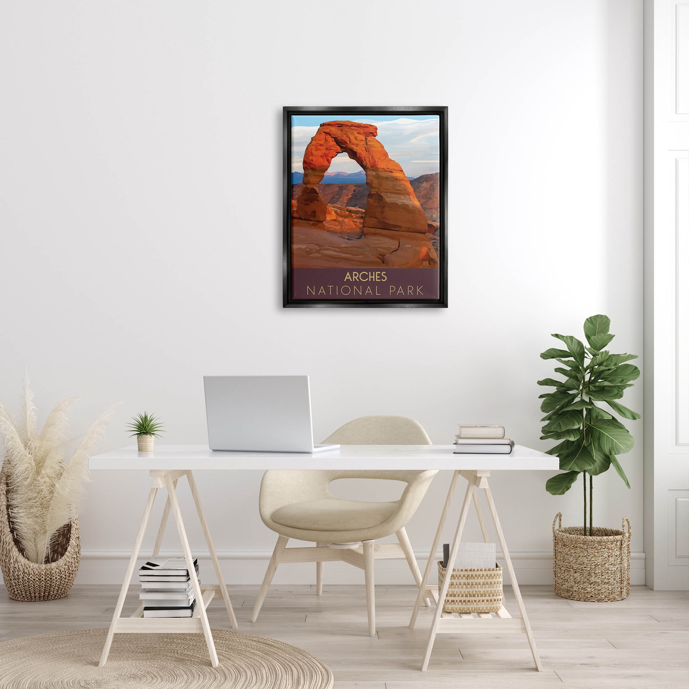 Arches National Park Desert Canyon Landscape Graphic Art Jet Black Framed Art Print Wall Art