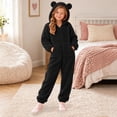 thumbnail image 6 of CUZIBR Kids Girls Bear Ear Onesie Fuzzy Hooded Pajama Jumpsuit Zip-Up Long Sleeve Lovely Nightwear,Black,10-11 Years, 6 of 6