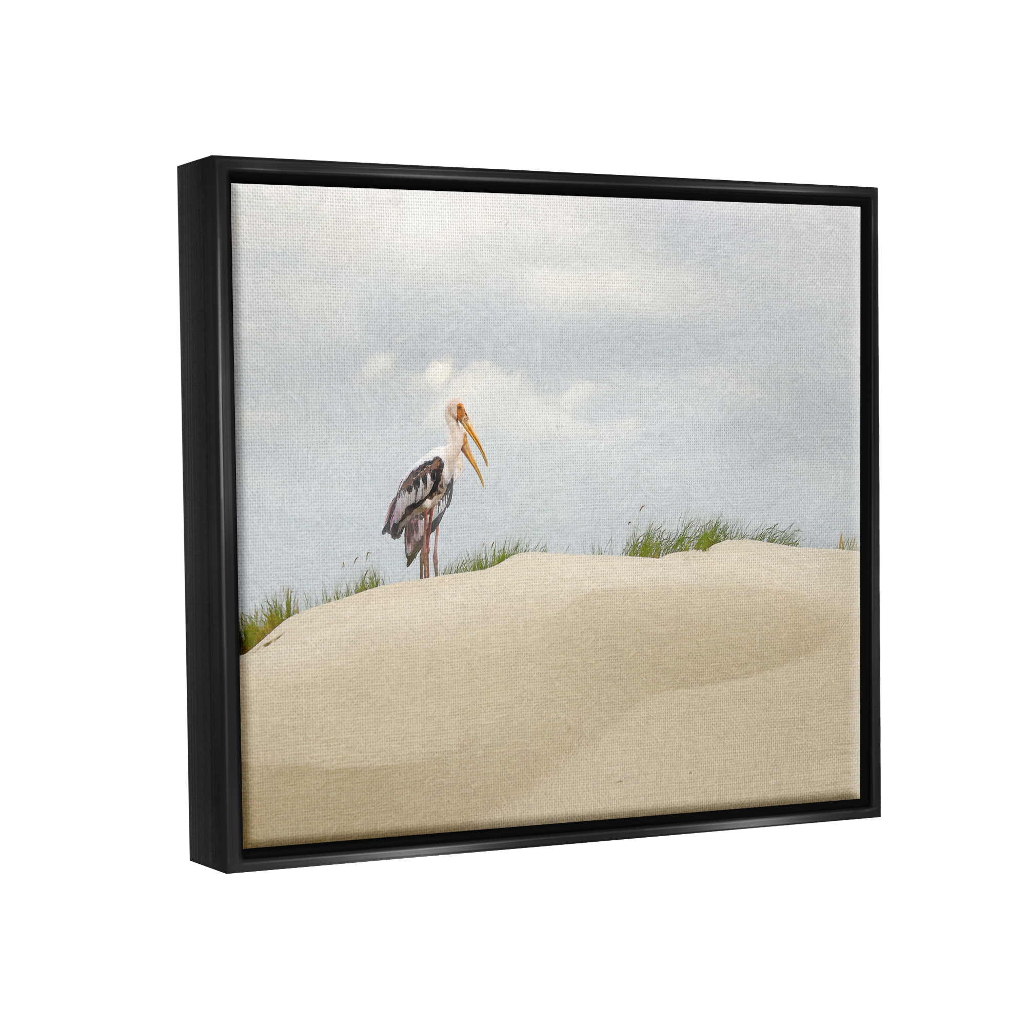 Stupell Pelican Duo Sandy Beach Dunes Landscape Painting Black Floater Framed Art Print Wall Art
