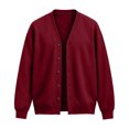 thumbnail image 4 of Button Down V-Neck Jacket for Men, Trendy Long Sleeve Solid Color Loose Fit Fall Casual Cozy Streetwear Outerwear Red 2XL, 4 of 5