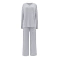thumbnail image 7 of vigerkar 2 Piece Outfits for Women Long Sleeve Vneck Tops and Wide Leg Pants Ribbed Matching Lounge Set (Light Gray, XL), 7 of 7