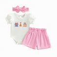 thumbnail image 4 of kpoplk Newborn Infant Baby Girl Summer Clothes Ruffle Sleeve Just Peachy Romper+Peach Bloomer Short+Headband 3Pcs Outfit(White,12-18 M), 4 of 4