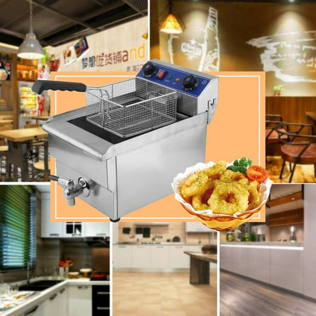 13L 1.65KW Temperature Control Timing Stainless Steel Single Container Commercial Restaurant Electric Deep Fryer US Plug