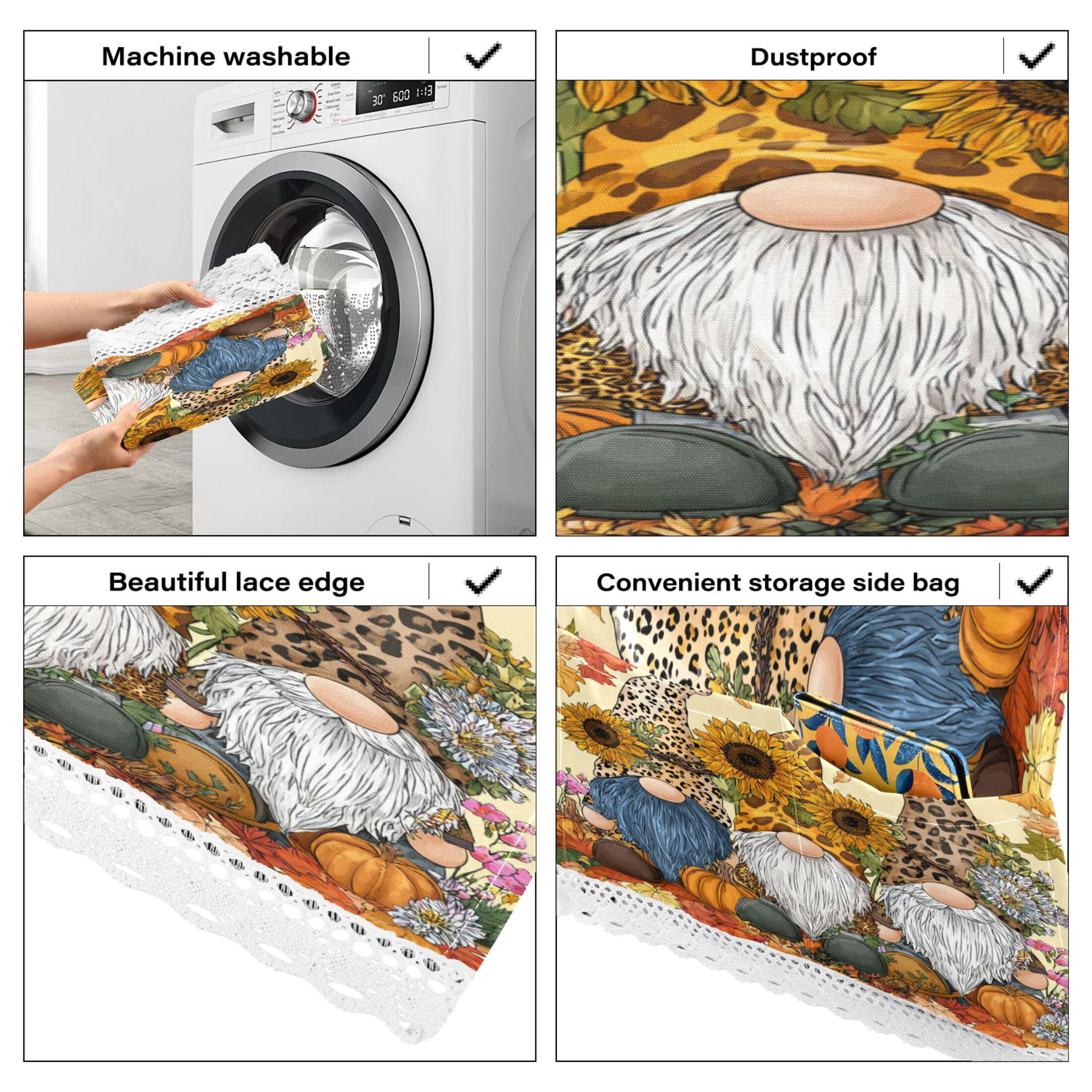 Wobogo Cute Leopard Skin Gnomes Washing Machine Cover Dustproof Washer Dryer Cover Waterproof Laundry Room Decorative Protector