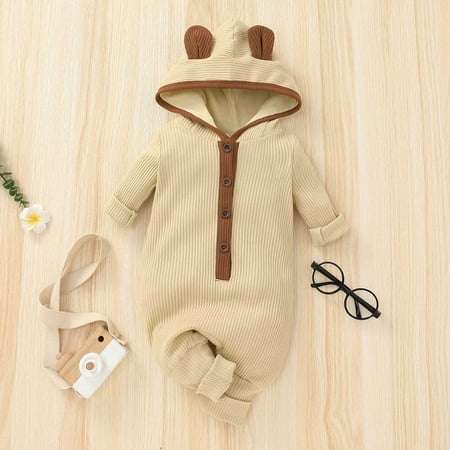 

Juebong Winter Savings Clearances Toddler Baby Girl Boy Cartoons Long Sleeved Hooded Ribbed Romper Trousers Suit