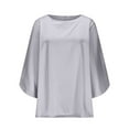 thumbnail image 4 of FRSASU Womens Business Casual Tops Satin Silk Dressy Blouses Round Neck formal Tops Batwing Half Sleeve Shirt Silver M(M), 4 of 6