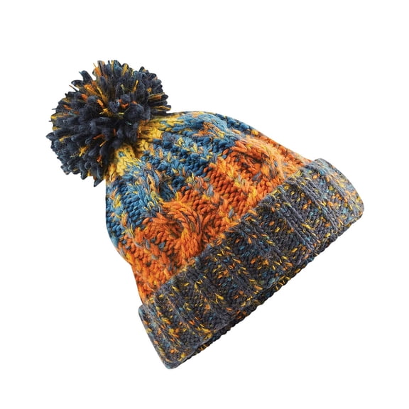 Beechfield Mens/Womens Corkscrew Knitted Pom Pom Beanie Hat