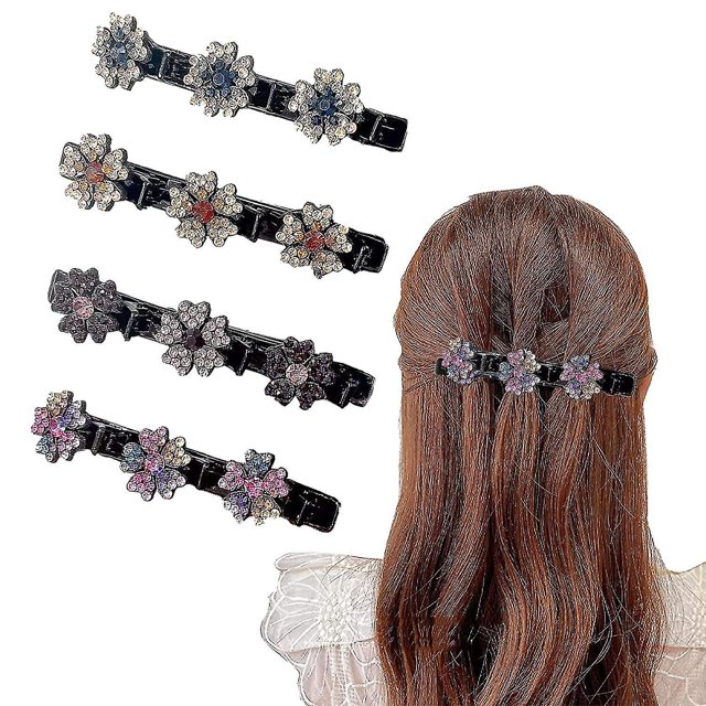 4 Pcs Sparkling Crystal Stone Braided Hair Clips For Women,rsvelte Braided Hair Clip With 3 Small Clips