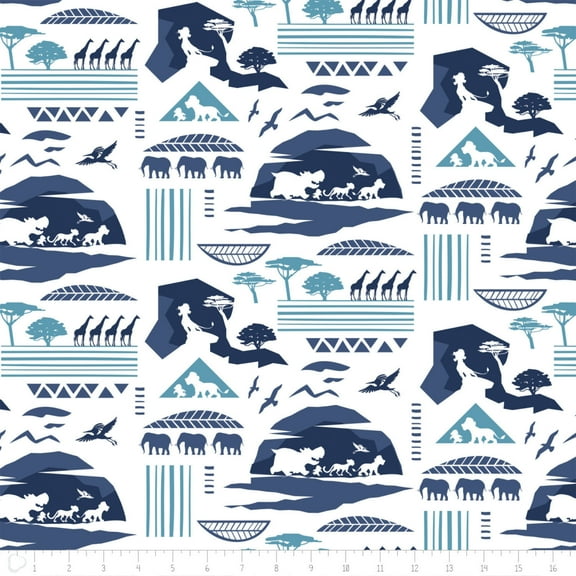Disney The Lion Guard Savannah White and Navy 100% Cotton Fabric Sold by the Yard