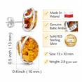 thumbnail image 2 of Genuine Baltic Honey Amber Stud Earrings in 925 Sterling Silver – Oval Cabochon Post Earrings for Women, 2 of 6