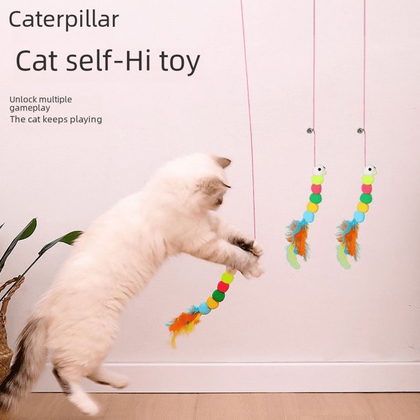 Juguete para gatos autoelástico con forma de campana de plumas, palo para gatos, columpio colgante para puerta, juguete para gatos con ratoncito que alivia la ansiedad