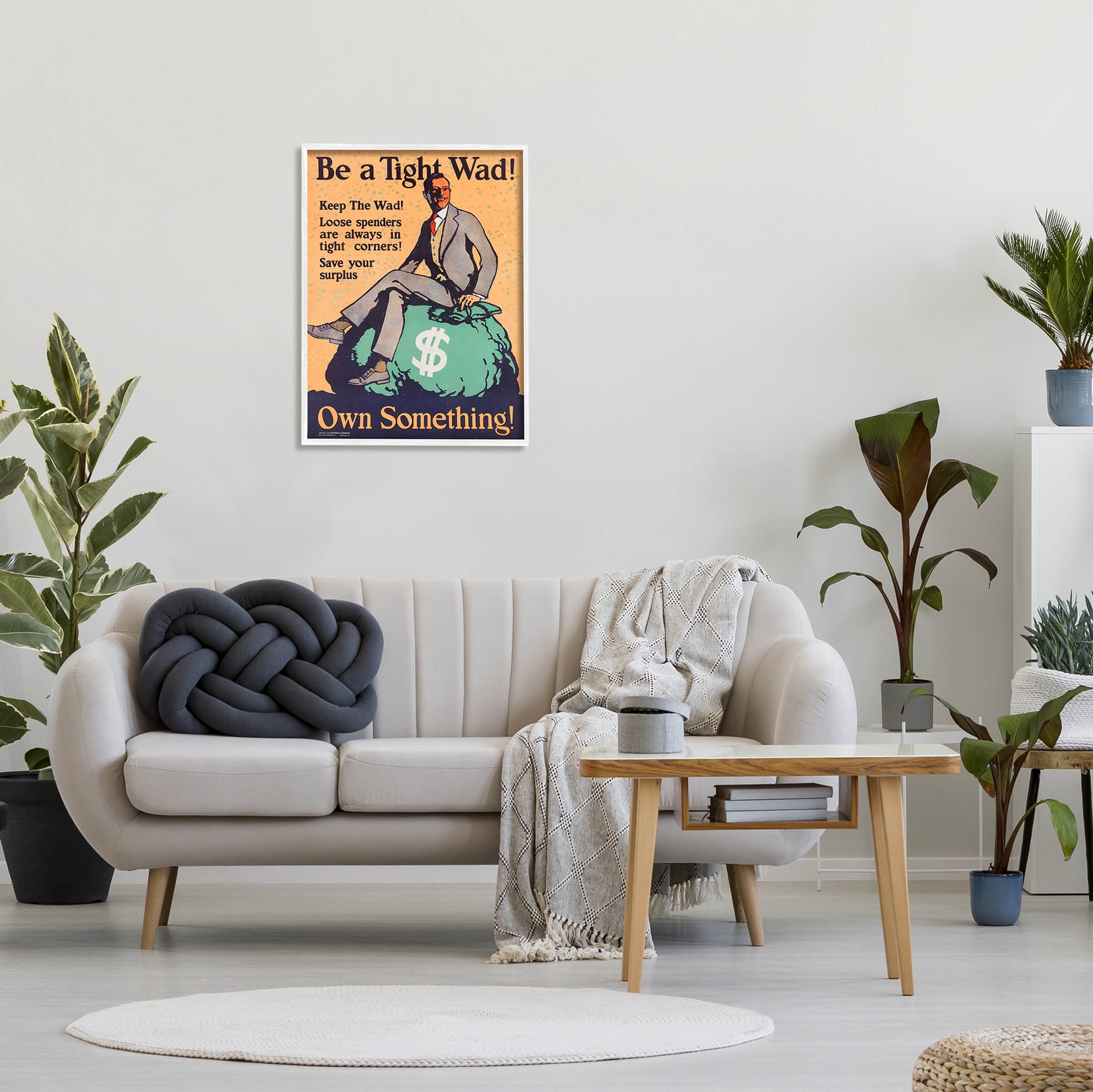Stupell Industries Be a Tight Wad Retro Ad Graphic Art White Framed Art Print Wall Art, Design by Marcus Jules