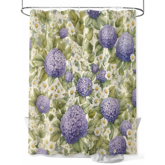 Fsddascl Purple Hydrangeas Shower Curtain Set - Long 72" x 84" Washable Bathtub Curtain with 12 Hooks, Spring Floral Green Leaf Countryside Waterproof Fabric Stall Shower Curtains for Bathroom