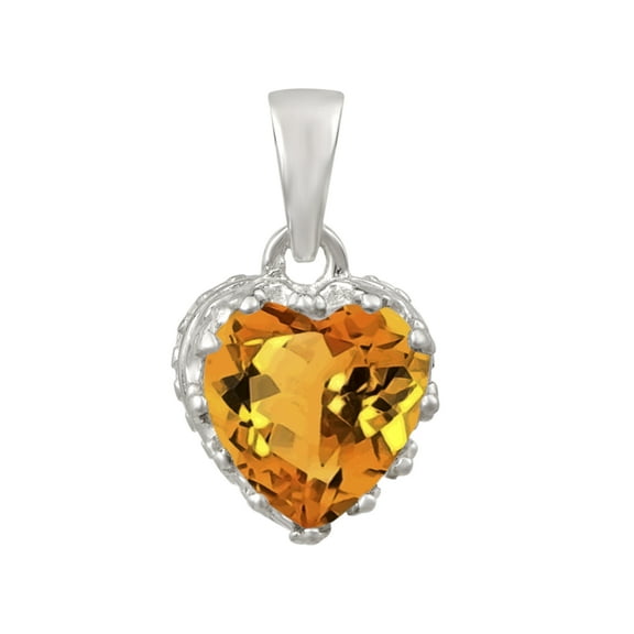 7 MM Heart Shape Natural Citrine 925 Sterling Silver Valentines Day Gifts Pendant