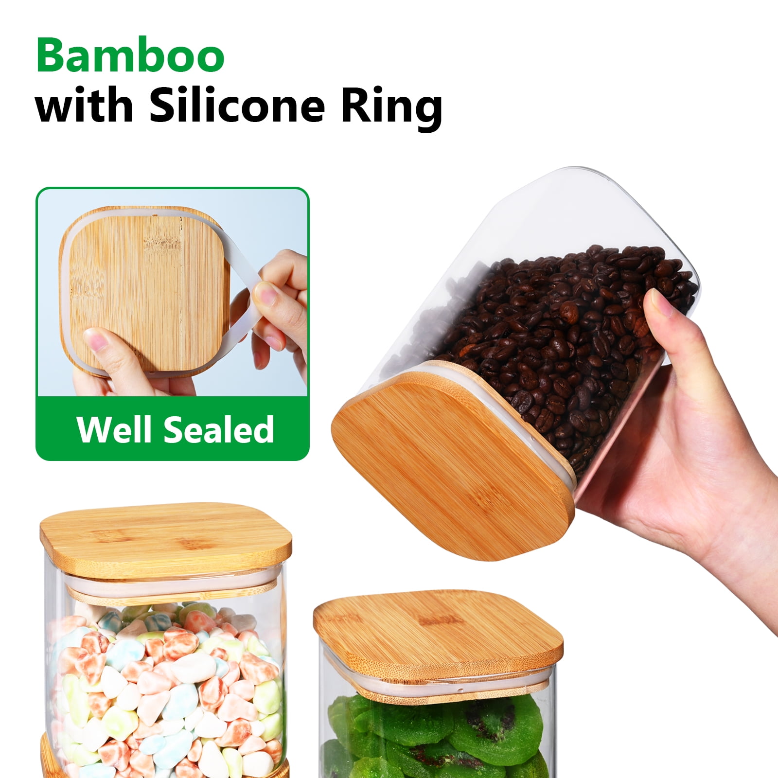 Large Glass Storage Jar, 4 Pack 40 FL OZ Glass Food Storage Containers with Bamboo Lid, Kitchen Containers Cereal Canisters Decorative Jar for Candy Snack Cookies Coffee Tea Nuts Airtight Glass Jars