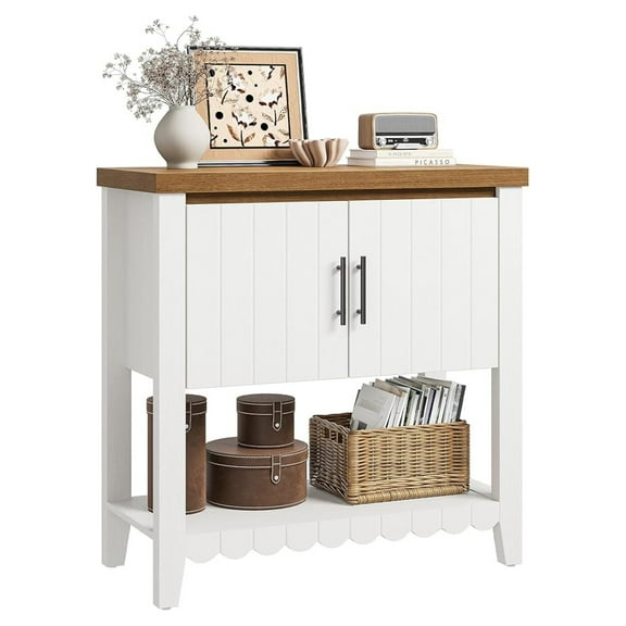 31.7" Entryway Table Console Table with Storage, Coffee Bar Cabinet with 2 Doors, Farmhouse Narrow Sofa Table w/Open Storage Shelf, Buffet Cabinet Sideboard for Living Room, Entryway, Foyer White