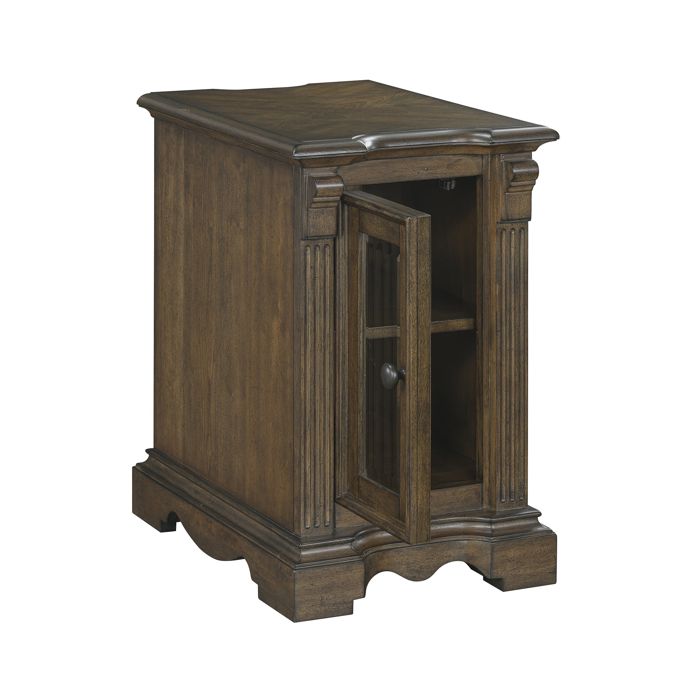 OakvillePark Soren Chairside Table with Cabinet Storage, Charging Ports, Power Outlets, Brown
