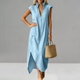 thumbnail image 5 of SAWOBUUN Womens Cotton Maxi Dress Sleeveless Deep V Neck Side Split Casual Summer Long Dress with Pockets, 5 of 8