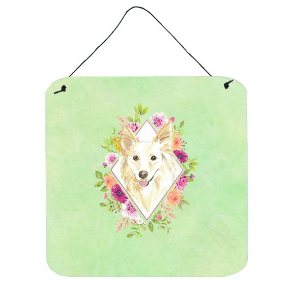 Carolines Treasures CK4361DS66 White Collie Green Flowers Wall or Door Hanging Prints 6x6 multicolor