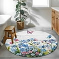 thumbnail image 3 of Round Rugs 3 Ft, Blue Spring Floral Non Slip Area Rugs for Kitchen Bedroom Entryway, Pink Flowers Butterfly Wooden Watercolor Washable Carpet Runner Rug Floor Mats for Bedroom Home Decor, 3 of 9