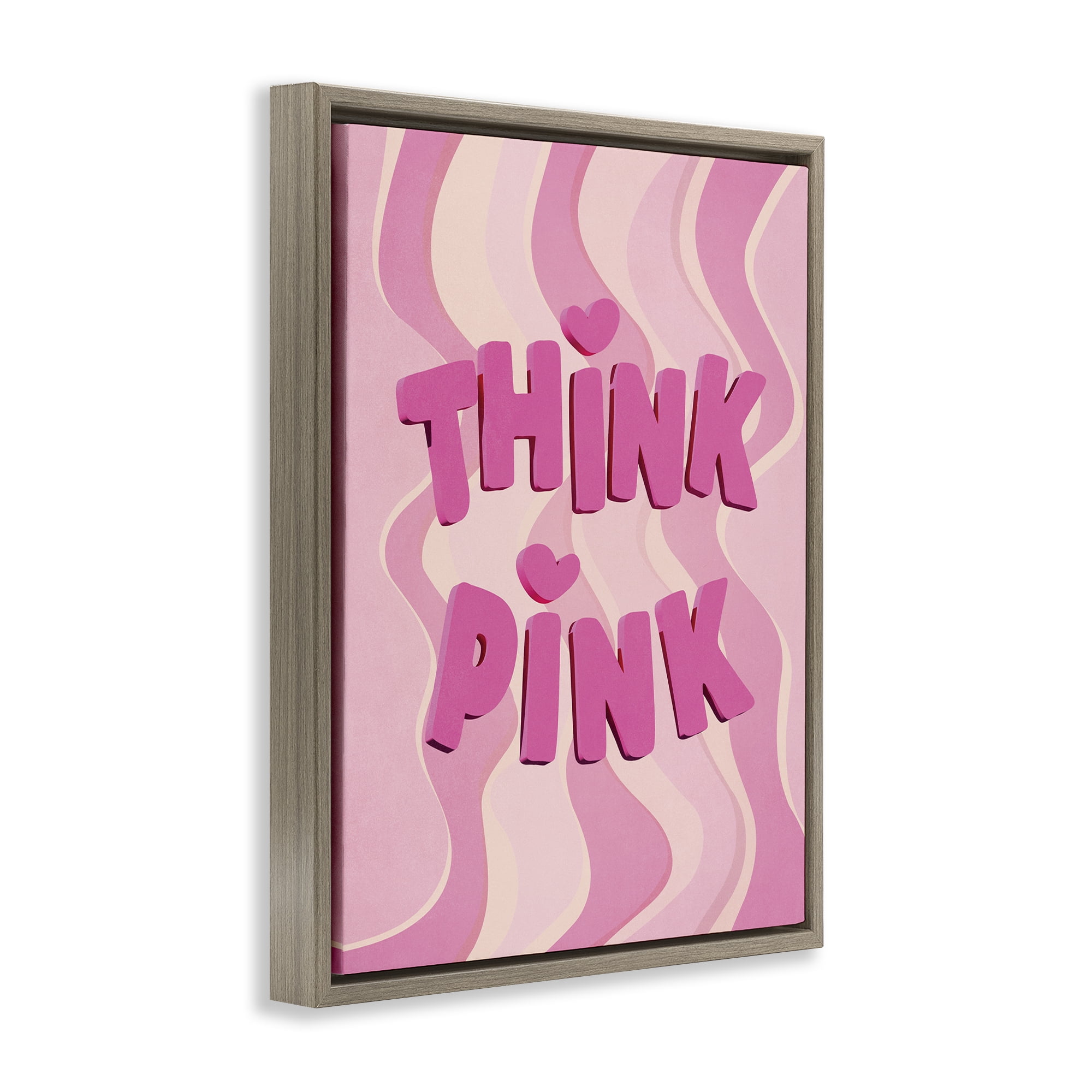 Stupell Industries Think Pink Wavy Pattern Text & Numbers Painting Brown Floater Framed Canvas Art Print Wall Art, 25 x 31