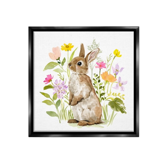 Stupell Industries Bunny in Spring Nature Animals & Insects Painting Black Floater Framed Canvas Art Print Wall Art, 18 x 18