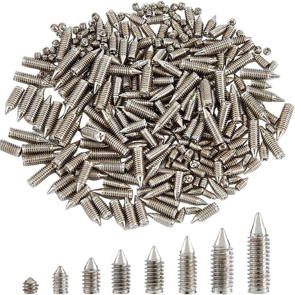 240Pcs 8 Sizes Plain Carbon Steel Belt Tip Screws Set Tip Point Screw Assortment Kits Pointed Cross Slot Leather Accessories for Belt Buckle Wallet Handbag Purse