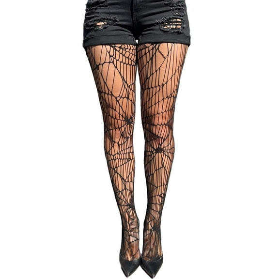 Black High Waist Patterned Fishnet Tights Pantyhose Spider Web for Women