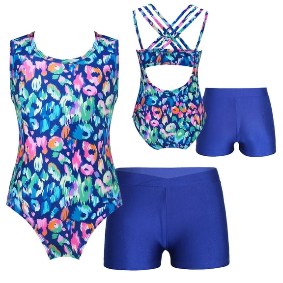 DPOIS Little Big Girls Mermaid Gymnastics Leotard Shorts Outfit