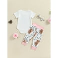 thumbnail image 5 of FEORJGP Kids Little Girl 3 Piece Summer Set 0 3M 6M 12M 18M Infant Baby Crew Neck Jumpsuits Cattle Print Short Sleeve Rompers Elastic Waist Pants Bow rn Fashion Cute Casual Outfits for Daily, 5 of 8