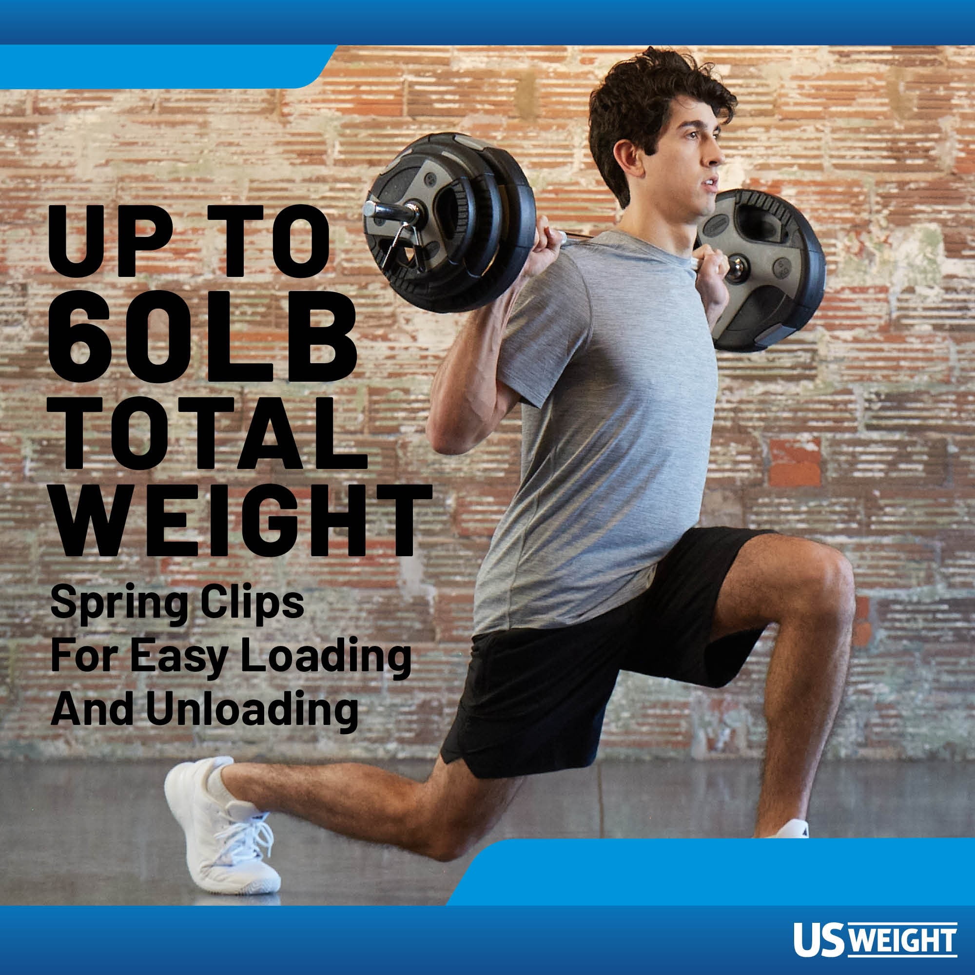 US Weight 60lb Curl Bar Weight Set with Spring Clips – Adjustable Workout Set for Home Gym