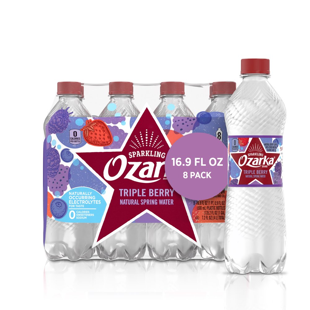 Ozarka Sparkling Water, Triple Berry, 16.9 oz. Bottles (8 Count
