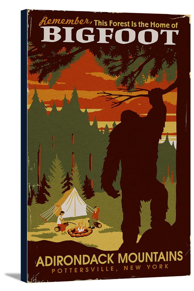 Home of Bigfoot WPA Style Adirondack Mountains Pottersville NY 24x36 Gallery Wrapped Stretched Canvas Home of Bigfoot WPA Style Adirondack Mountains Pottersville NY 24x36 Gallery Wrapped Stretched Canvas